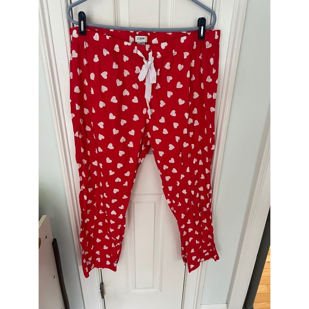 J.Crew Red Heart Print Pajama Pants XL Elastic Waist Drawstring Sleepwear
